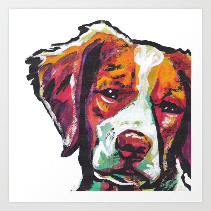Fun Brittany Dog Portrait Bright Colorful Pop Art Painting By Lea