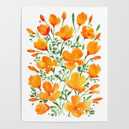 Watercolor California poppies Poster