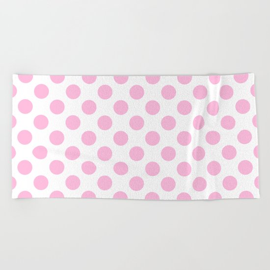 Pink polkadots on white pattern Beach Towel