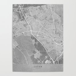 Gray vintage map of Luton, England Poster