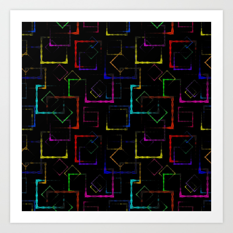 Bright Colored Carved Squares And Neon Rhombuses For An Abstract