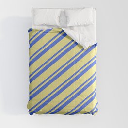 [ Thumbnail: Royal Blue & Tan Colored Stripes Pattern Comforter ]