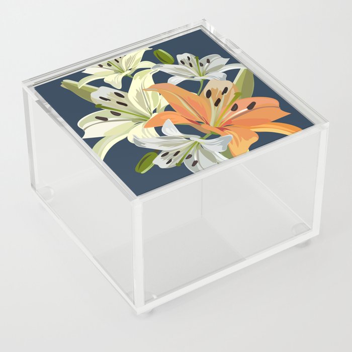 Lily - Floral Bouquet Art Design on Dark Blue Acrylic Box