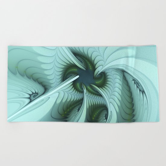 Green Lights in a blue Fantasy Fractal Beach Towel