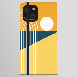 Sun Rainbow Beach Abstract 1 in Mustard Yellow Navy Blue iPhone Wallet Case