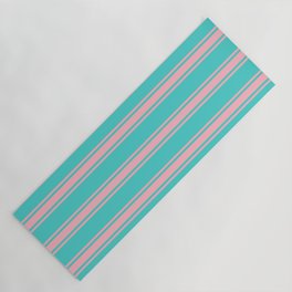 [ Thumbnail: Turquoise and Light Pink Colored Lines/Stripes Pattern Yoga Mat ]