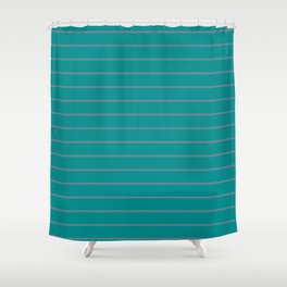 [ Thumbnail: Slate Gray and Dark Cyan Colored Striped Pattern Shower Curtain ]