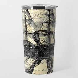 Kraken Octopus Attacking Ship Multi Collage Background Travel Mug