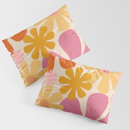 Retro 60s 70s Flowers Thulian Pink Orange Cream Pattern Pillow Sham