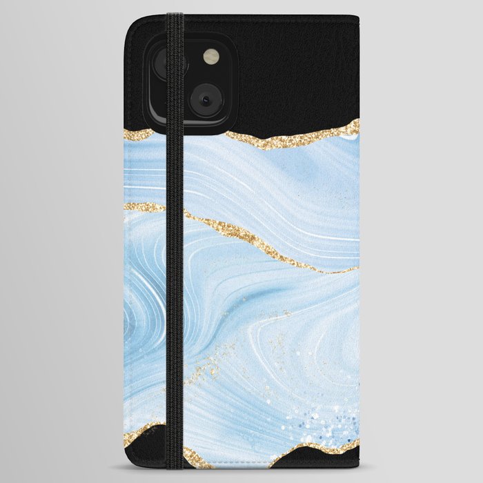 Blue & Gold Glitter Agate Texture 04 iPhone Wallet Case