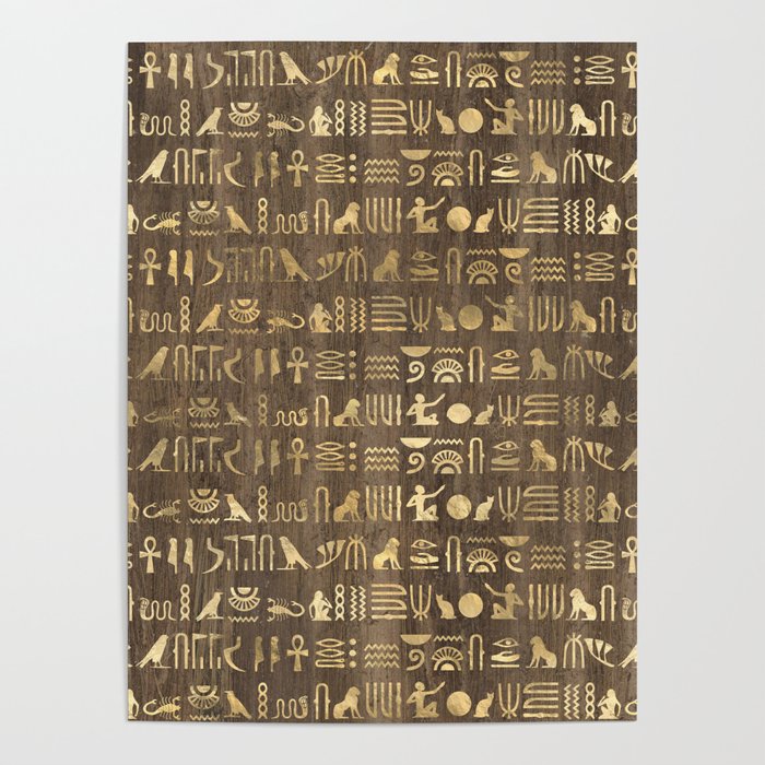 Brown & Gold Ancient Egyptian Hieroglyphic Script Poster