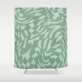 Minty sage green distorted groovy checks pattern Shower Curtain
