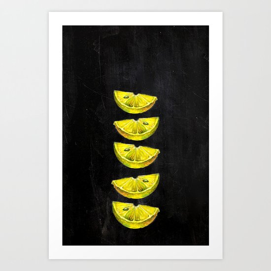 Lemon Slices Black Art Print