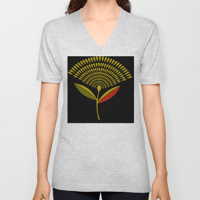 Mid Century Modern Dandelion Seed Head In Aspen Gold V Neck T Shirt