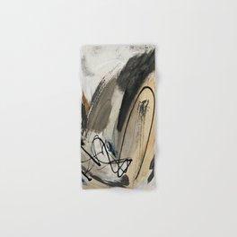Drift [5]: a neutral abstract mixed media piece in black, white, gray, brown Hand & Bath Towel