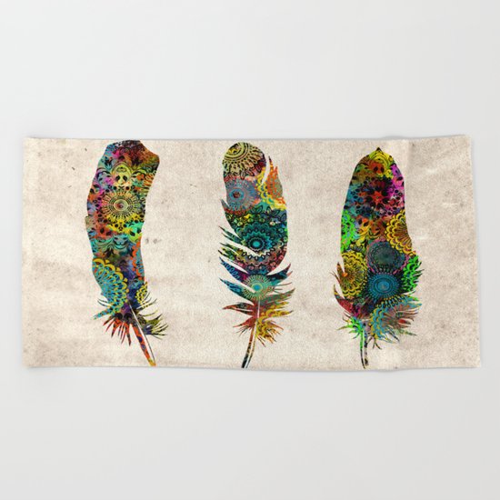 mandala vintage feathers Beach Towel