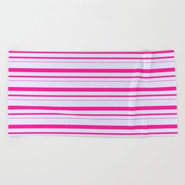 [ Thumbnail: Lavender and Deep Pink Colored Lined Pattern Beach Towel ]
