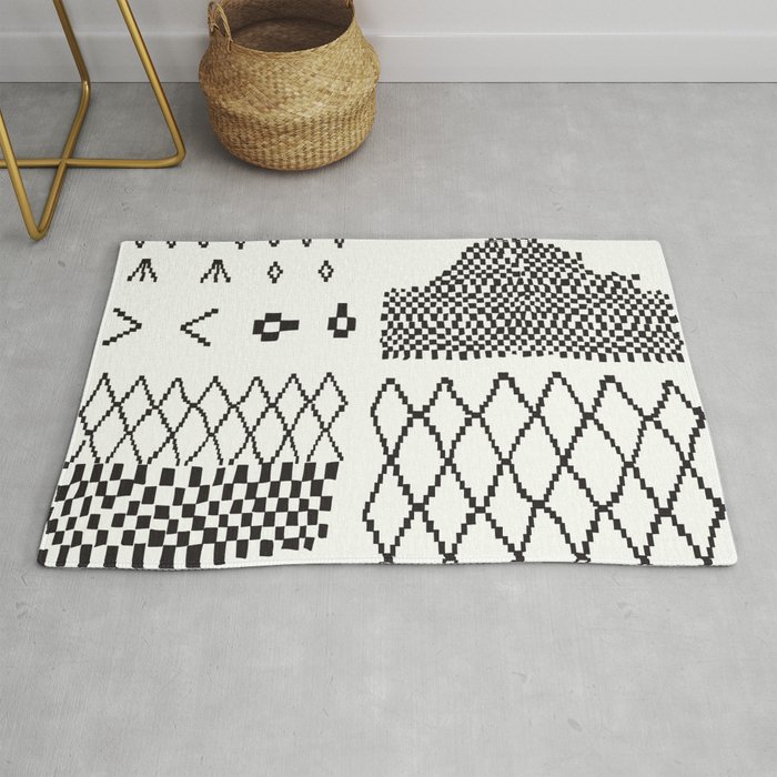 Moroccan Patchwork In Cream And Black Rug By Beckybailey1 Society6 Moroccan Patchwork In Cream And Black
