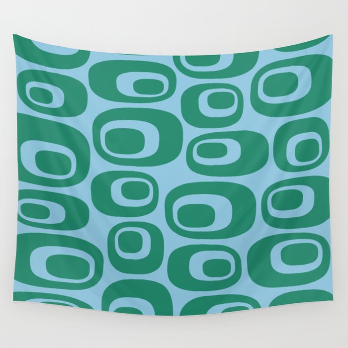 Retro Mid Century Modern Atomic Pattern 551 Green and Blue Wall Tapestry