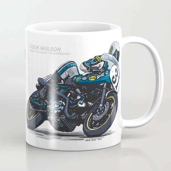 Cook Neilson & Ducati "Old Blue" 750 Supersport Vintage Motorcycle Artwork Mug