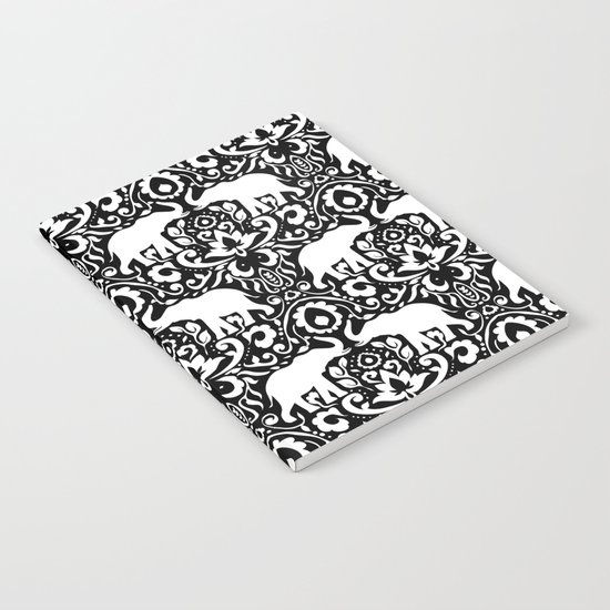 Elephant Damask Black and White Notebook