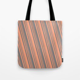 [ Thumbnail: Grey and Light Salmon Colored Lined Pattern Tote Bag ]