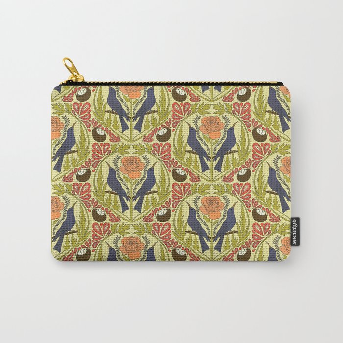 Chartreuse nouveau birds and peonies, symmetrical  Carry-All Pouch