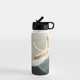 Elegant Flight Water Bottle | Crane, Watercolor, Graphicdesign, Gold, Blue, Green, Abstract, Bird, Nature, Contemporary 
