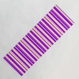 [ Thumbnail: Bisque and Dark Violet Colored Lined/Striped Pattern Yoga Mat ]
