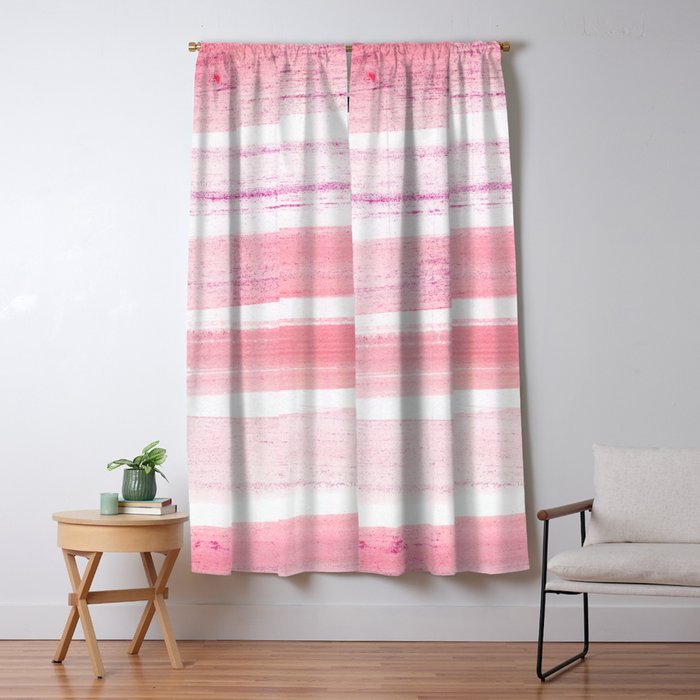 Geometrical Abstract Pastel Pink White Brushstrokes Stripes Blackout Curtain By Eclectic Art