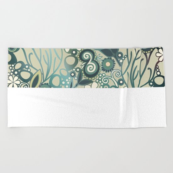 Detailed square of green and ocre floral tangle Beach Towel