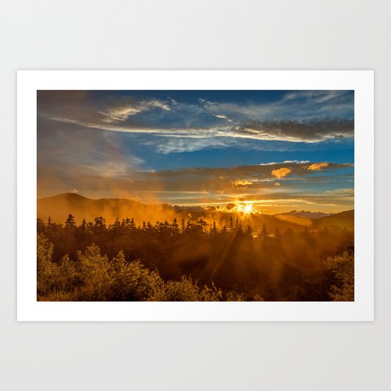 Misty Gold Mountain Sunset Art Print