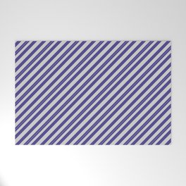 [ Thumbnail: Dark Slate Blue and Light Grey Colored Lined/Striped Pattern Welcome Mat ]