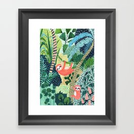 Jungle Sloth Family Gerahmter Kunstdruck