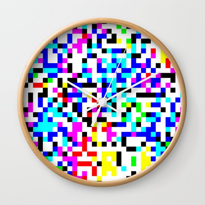 Retro 8-bit Multicolored Pixel Confetti Pattern Design  Wall Clock