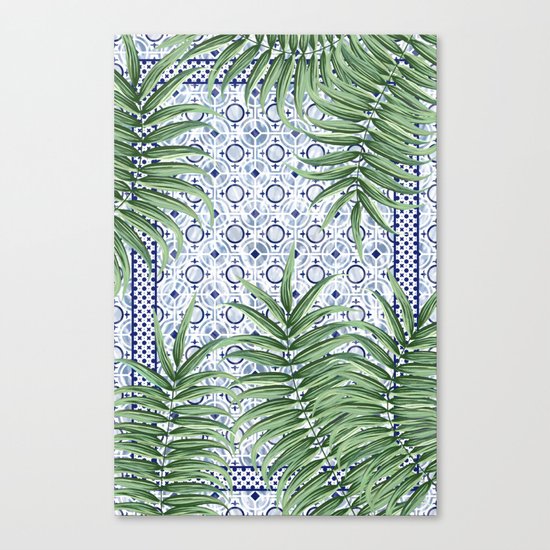 Moroccan tiles and palm leaves Canvas Print