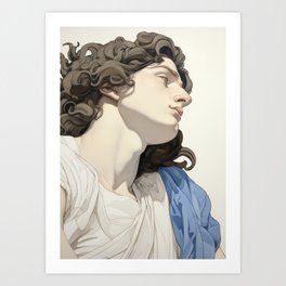 Curls of Antiquity: Rome Sculpture Style Portrait Art Print