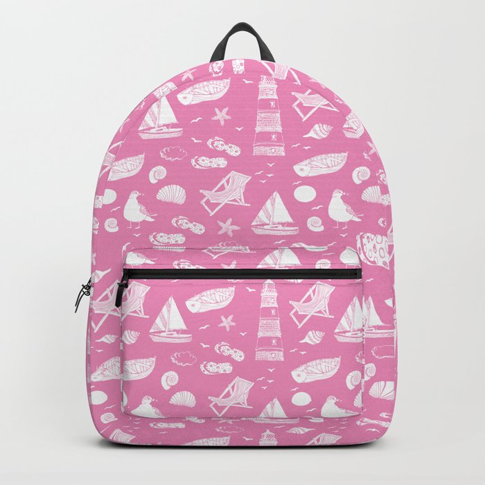 Pink And White Summer Beach Elements Pattern Backpack