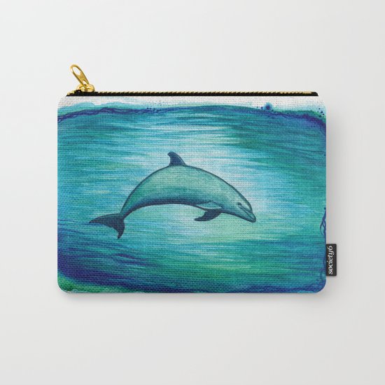 "Indigo Lagoon" by Amber Marine ~ Watercolor Dolphin Painting, (c) 2015 Carry-All Pouch