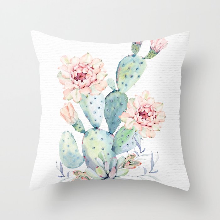 Prettiest Cactus Rose Watercolor by Nature Magick Throw Pillow
