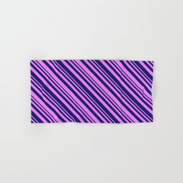 [ Thumbnail: Midnight Blue & Violet Colored Pattern of Stripes Hand & Bath Towel ]