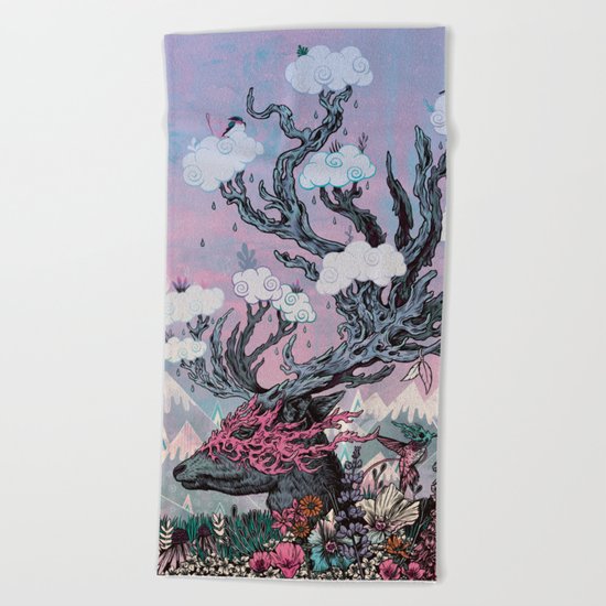 Journeying Spirit (deer) sunset Beach Towel
