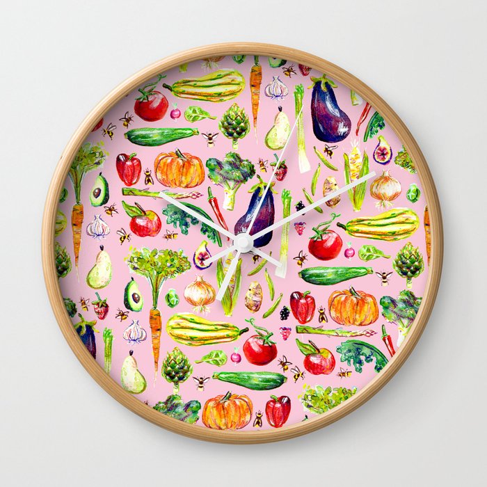Veggie Party Pink Wall Clock