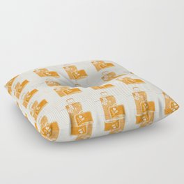 Block Pattern Suitcases with Travel Stickers in Orange Floor Pillow