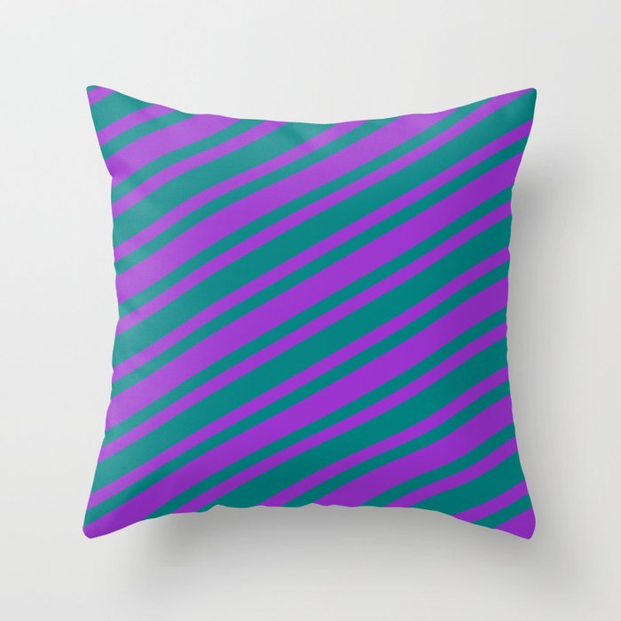 Dark Orchid & Teal Colored Stripes/Lines Pattern Throw Pillow