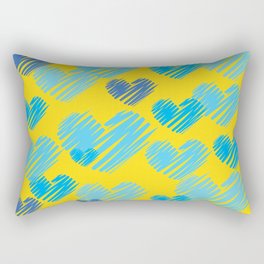 Hearts in Bunches, Cerulean Blue on Yellow Rectangular Pillow