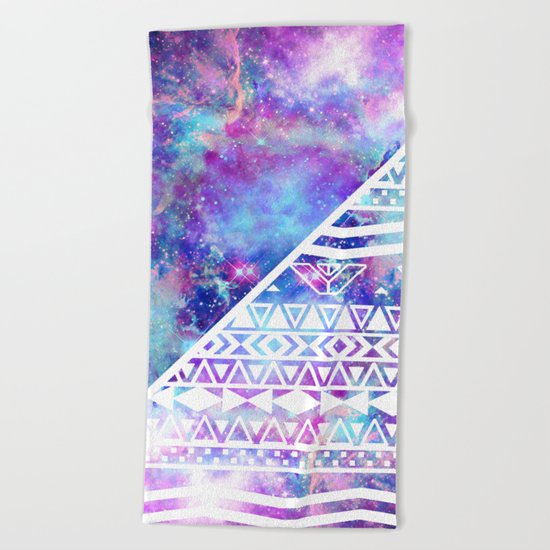 Girly Purple Pink Nebula Space White Tribal Aztec Beach Towel