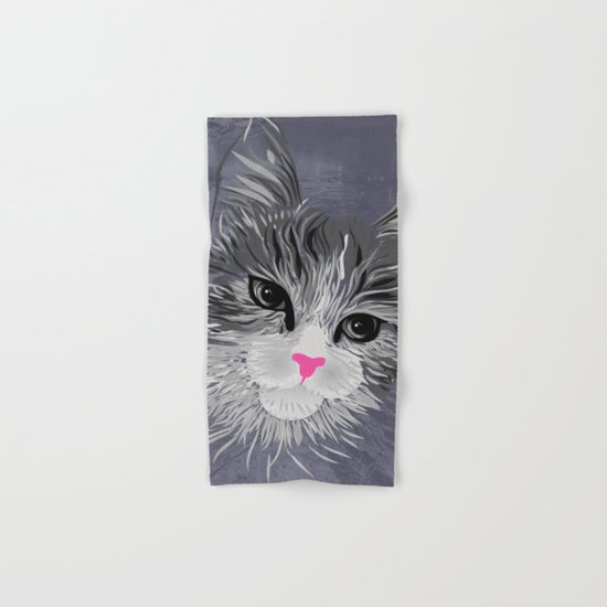Gray Cat with Pink Nose Hand & Bath Towel