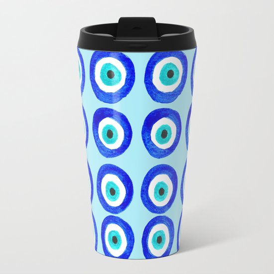 Evil Eye Talisman - on turquoise Travel Mug