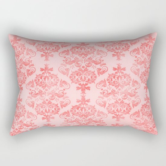 Vintage Retro Damask Watercolor Pattern Pastel Pink Rectangular Pillow